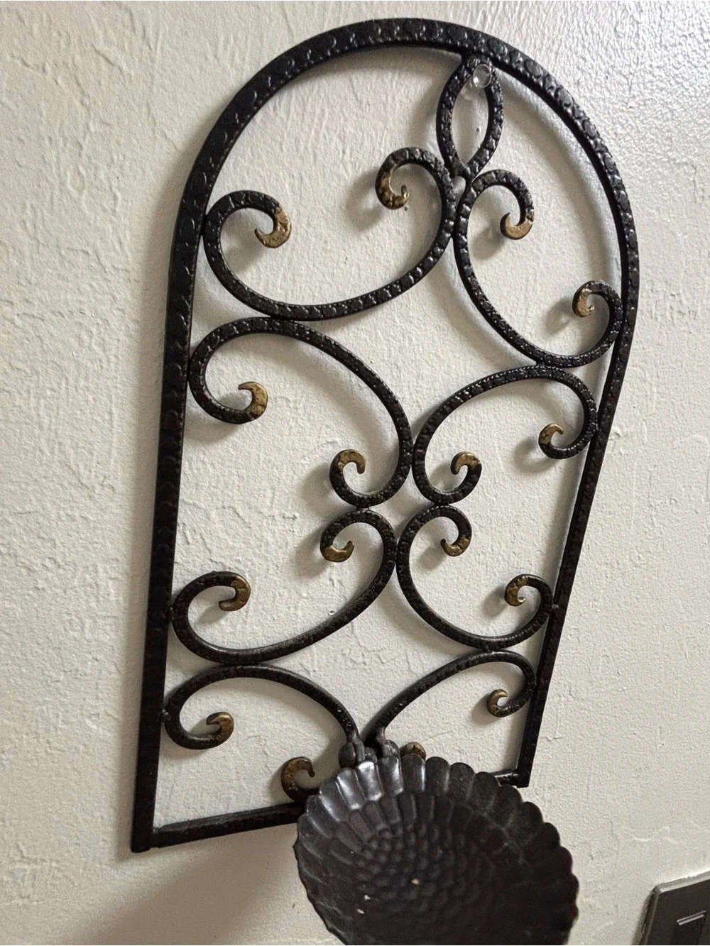 Two vintage iron scroll wall sconce candle holders